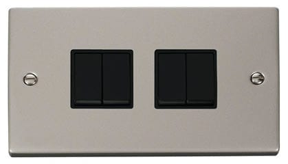 Pearl Nickel 10A 4 Gang 2 Way Light Switch - Black Trim - SE Home