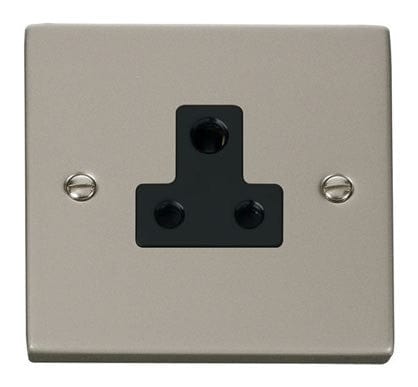 Pearl Nickel 1 Gang 5A Round Pin Socket - Black Trim - SE Home
