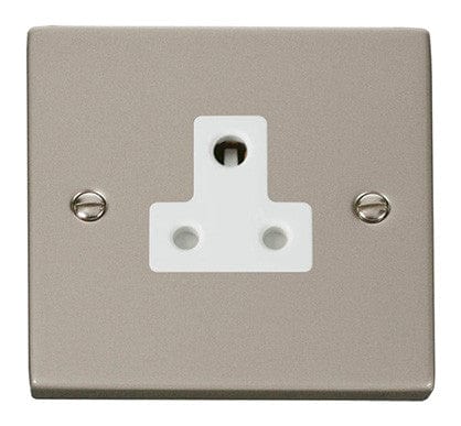Pearl Nickel - White Inserts Pearl Nickel 1 Gang 5A Round Pin Socket - White Trim