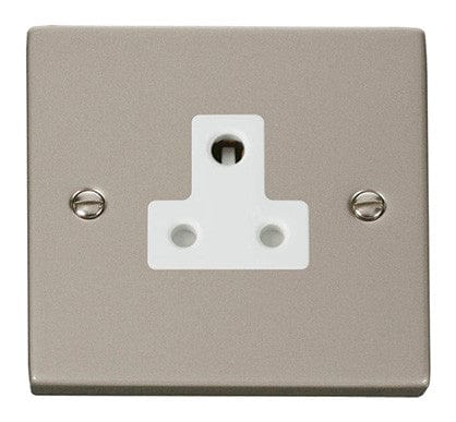 Pearl Nickel 1 Gang 5A Round Pin Socket - White Trim - SE Home