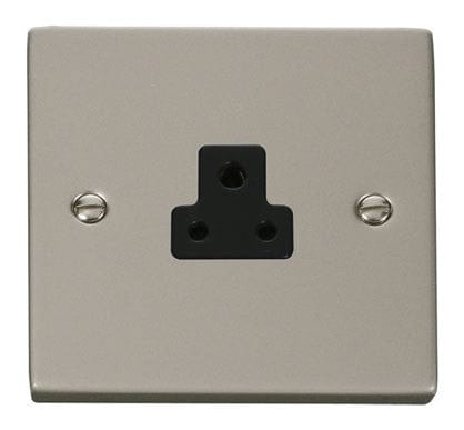 Pearl Nickel 1 Gang 2A Round Pin Socket - Black Trim - SE Home