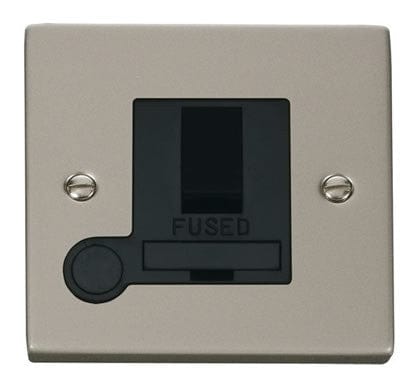 Pearl Nickel 13A Fused Connection Unit Switched With Flex - Black Trim - SE Home