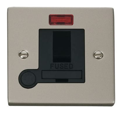 Pearl Nickel 13A Fused Connection Unit Switched With Neon With Flex - Black Trim - SE Home