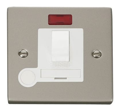 Pearl Nickel 13A Fused Connection Unit Switched With Neon With Flex - White Trim - SE Home