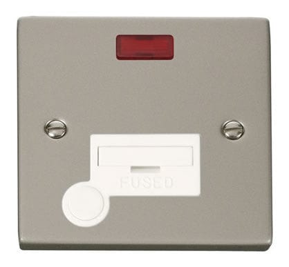 Pearl Nickel 13A Fused Connection Unit With Neon With Flex - White Trim - SE Home
