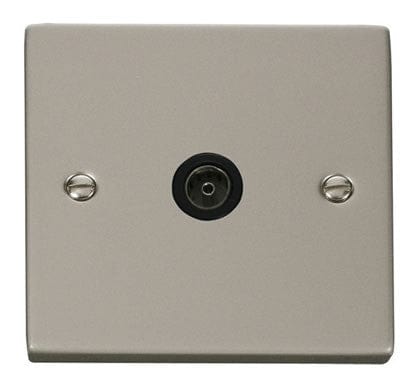 Pearl Nickel - Black Inserts Pearl Nickel 1 Gang Single Coaxial TV Socket - Black Trim