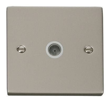 Pearl Nickel 1 Gang Single Coaxial TV Socket - White Trim - SE Home