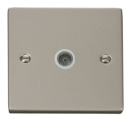 Pearl Nickel - White Inserts Pearl Nickel 1 Gang Single Coaxial TV Socket - White Trim