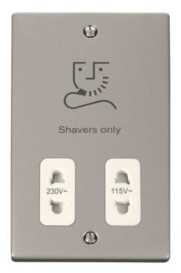 Pearl Nickel Shaver Socket 115v/230v - White Trim - SE Home