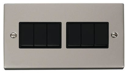 Pearl Nickel 10A 6 Gang 2 Way Light Switch - Black Trim - SE Home