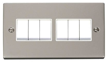 Pearl Nickel 10A 6 Gang 2 Way Light Switch - White Trim - SE Home