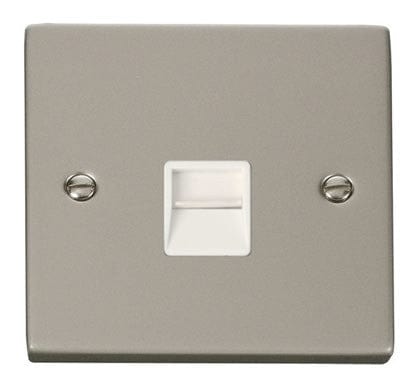 Pearl Nickel - White Inserts Pearl Nickel Master Telephone Single Socket - White Trim