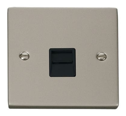 Pearl Nickel - Black Inserts Pearl Nickel Secondary Telephone Single Socket - Black Trim