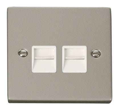 Pearl Nickel Secondary Telephone Twin Socket - White Trim - SE Home