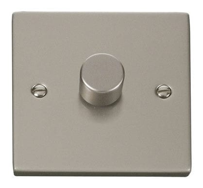 Pearl Nickel - Black Inserts Pearl Nickel 1 Gang 2 Way LED 100W Trailing Edge Dimmer Light Switch
