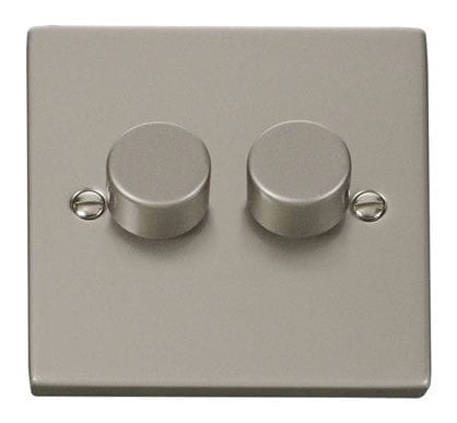Pearl Nickel 2 Gang 2 Way 100W Trailing Edge Dimmer Light Switch - SE Home