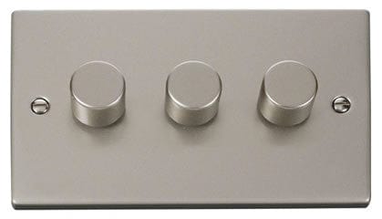 Pearl Nickel 3 Gang 2 Way LED 100W Trailing Edge Dimmer Light Switch - SE Home