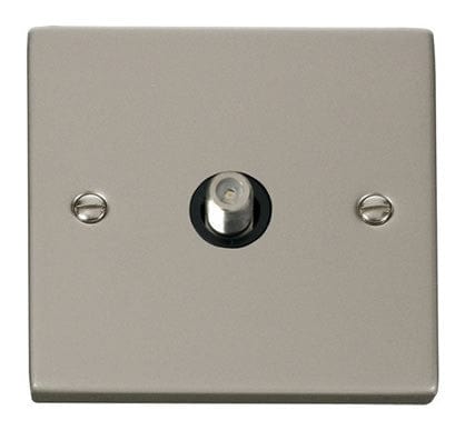 Pearl Nickel Satellite Socket 1 Gang - Black Trim - SE Home