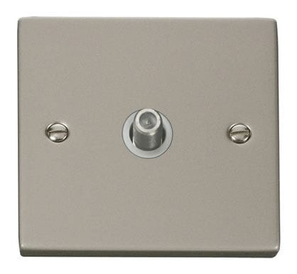 Pearl Nickel Satellite Socket 1 Gang - White Trim - SE Home