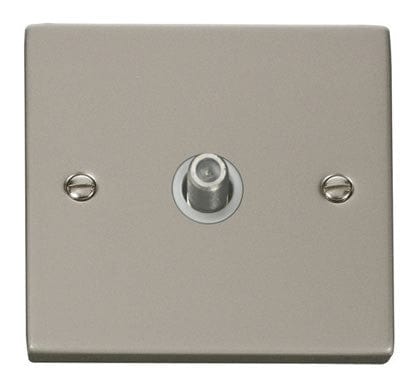 Pearl Nickel - White Inserts Pearl Nickel Satellite Socket 1 Gang - White Trim