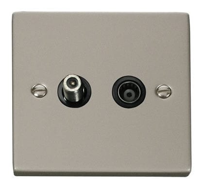 Pearl Nickel Satellite And Isolated Coaxial 1 Gang Socket - Black Trim - SE Home