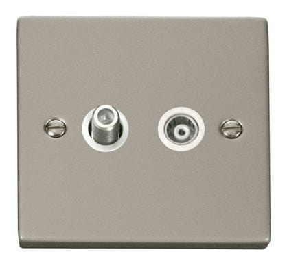 Pearl Nickel Satellite And Isolated Coaxial 1 Gang Socket - White Trim - SE Home