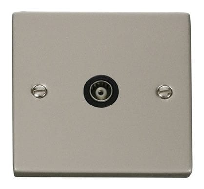 Pearl Nickel Single Isolated Coaxial Socket - Black Trim - SE Home