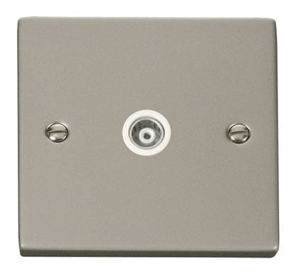 Pearl Nickel Single Isolated Coaxial Socket - White Trim - SE Home