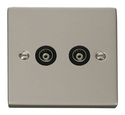 Pearl Nickel Twin Isolated Coaxial Socket - Black Trim - SE Home