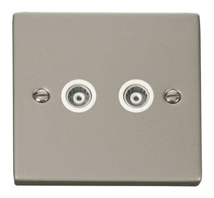 Pearl Nickel Twin Isolated Coaxial Socket - White Trim - SE Home