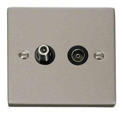 Pearl Nickel Satellite & Coaxial Socket 1 Gang - Black Trim - SE Home