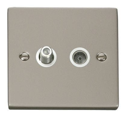 Pearl Nickel Satellite & Coaxial Socket 1 Gang - White Trim - SE Home