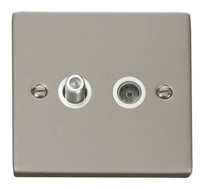 Pearl Nickel - White Inserts Pearl Nickel Satellite & Coaxial Socket 1 Gang - White Trim