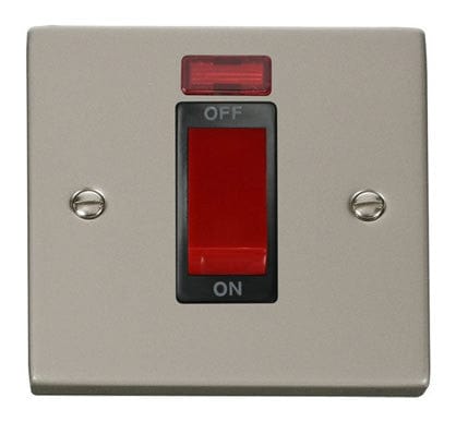 Pearl Nickel 1 Gang Size 45A Switch With Neon - Black Trim - SE Home