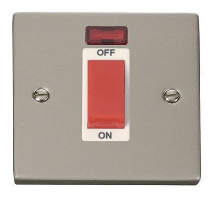 Pearl Nickel 1 Gang Size 45A Switch With Neon - White Trim - SE Home