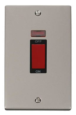 Pearl Nickel 2 Gang Size 45A Switch With Neon - Black Trim - SE Home