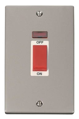 Pearl Nickel 2 Gang Size 45A Switch With Neon - White Trim - SE Home