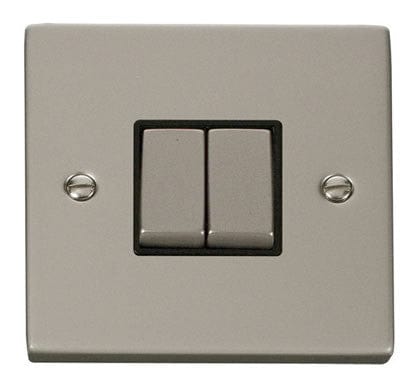 Pearl Nickel 10A 2 Gang 2 Way Ingot Light Switch - Black Trim - SE Home