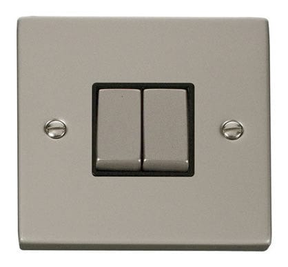 Pearl Nickel - Black Inserts Pearl Nickel 10A 2 Gang 2 Way Ingot Light Switch - Black Trim