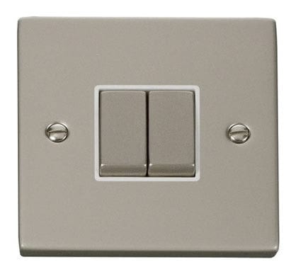 Pearl Nickel 10A 2 Gang 2 Way Ingot Light Switch - White Trim - SE Home