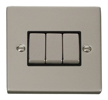 Pearl Nickel 10A 3 Gang 2 Way Ingot Light Switch - Black Trim - SE Home