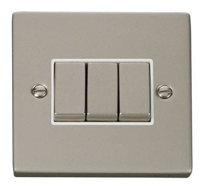 Pearl Nickel 10A 3 Gang 2 Way Ingot Light Switch - White Trim - SE Home