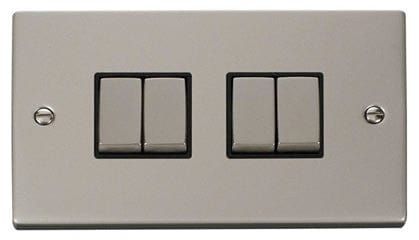 Pearl Nickel 10A 4 Gang 2 Way Ingot Light Switch - Black Trim - SE Home