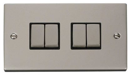 Pearl Nickel - Black Inserts Pearl Nickel 10A 4 Gang 2 Way Ingot Light Switch - Black Trim