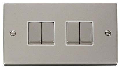 Pearl Nickel 10A 4 Gang 2 Way Ingot Light Switch - White Trim - SE Home