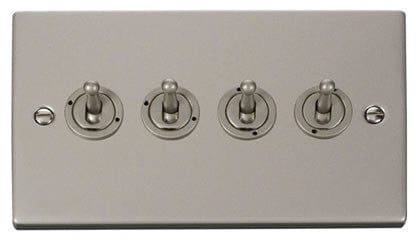 Pearl Nickel 4 Gang 2 Way 10AX Toggle Light Switch - SE Home