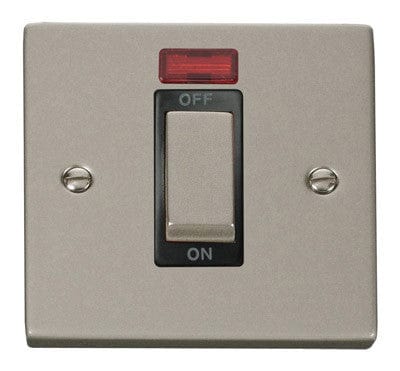 Pearl Nickel 1 Gang Ingot Size 45A Switch With Neon - Black Trim - SE Home