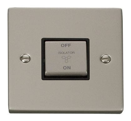 Pearl Nickel 10A 1 Gang Ingot 3 Pole Fan Isolation Switch - Black Trim - SE Home