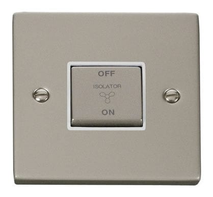 Pearl Nickel 10A 1 Gang Ingot 3 Pole Fan Isolation Switch - White Trim - SE Home