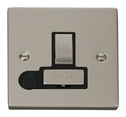 Pearl Nickel 13A Fused Ingot Connection Unit Switched With Flex - Black Trim - SE Home